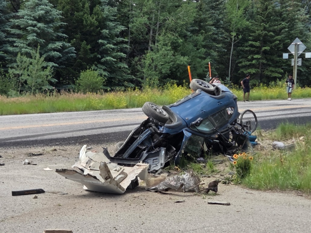Wreckage from a crash on Highway 22 through Teton Pass