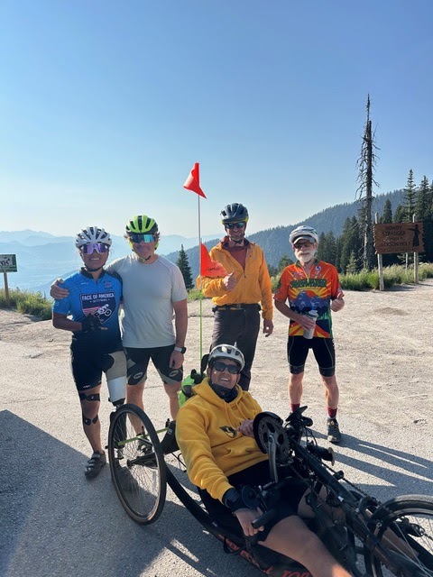 Adaptive cyclists at the top of Teton Pass